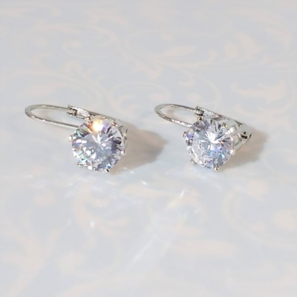Simulated Diamond CZ Earrings Silvertone - Picture 4 of 6